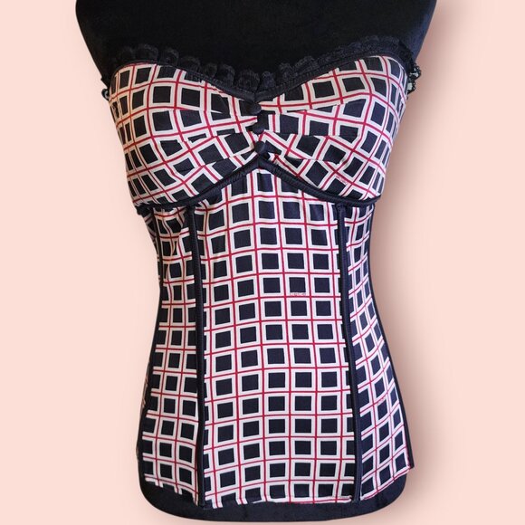 Bebe corset bustier geometric print lace trim strapless top size L - Picture 1 of 9